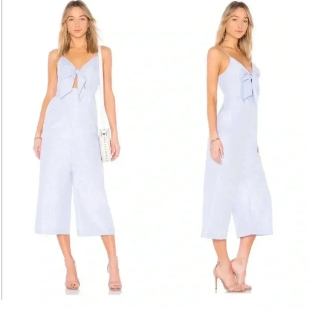 English Factory Cut-Out Bow Front Striped Jumpsuit (Size S)